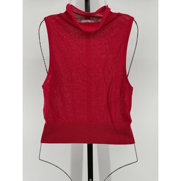 L'Academie 'Eldon' Red Cotton Sheer Sleeveless Turtleneck Top Size M - Picture 2 of 5